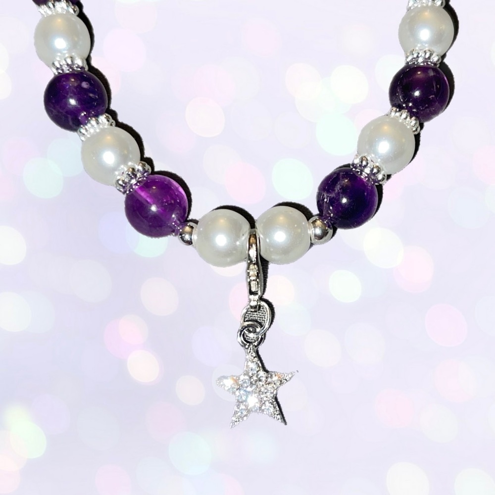 Amethyst and Pearl with Star Charm Bracelet - Picture 2 of 2
